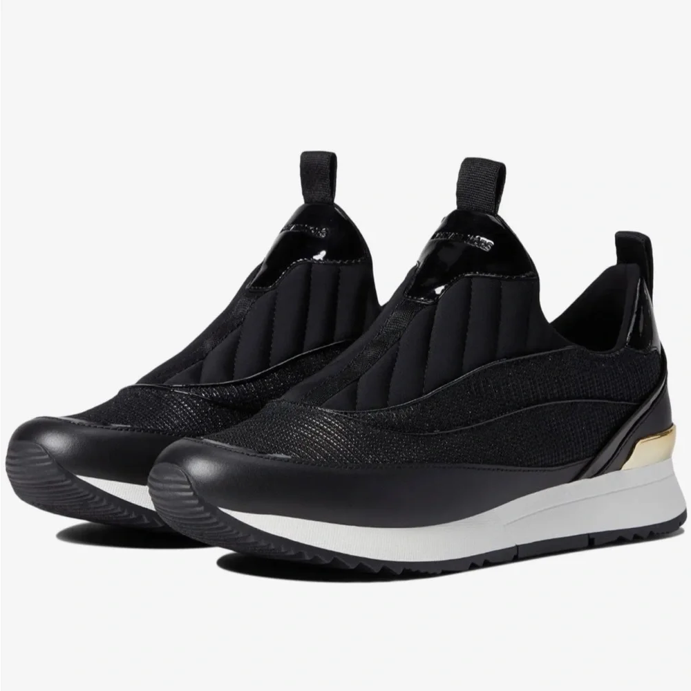 - MICHAEL KORS ALLIE STRIDE SLIP ON GLITTER CHAIN MESH BLACK SNICKERS - Picture 4 of 10